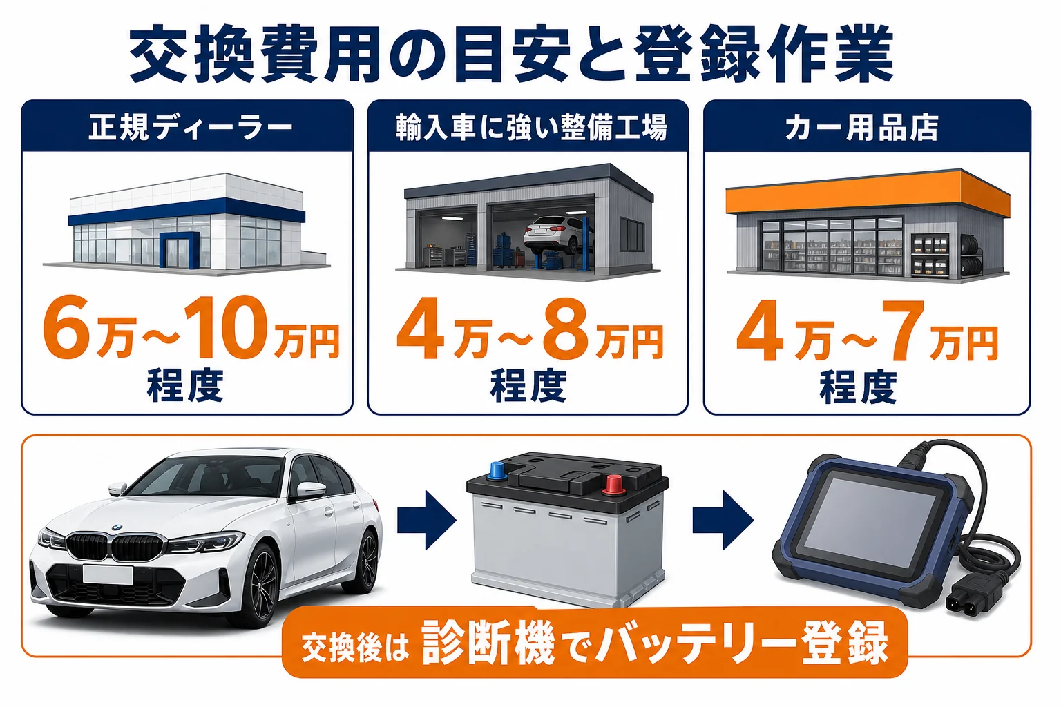 3シリーズのバッテリー交換費用を依頼先別に比べた図解