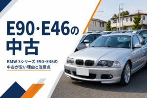 中古車展示場に並ぶ銀色のスポーツセダン