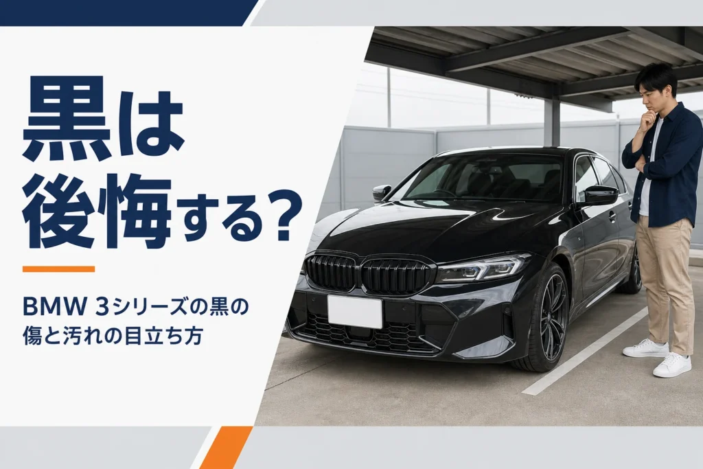 屋根付き駐車場に停めた黒いスポーツセダン