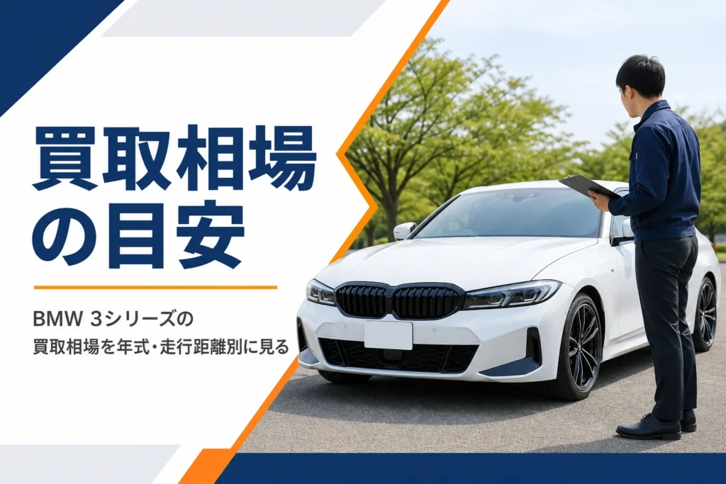 スポーツセダンの外装を確かめる査定の様子