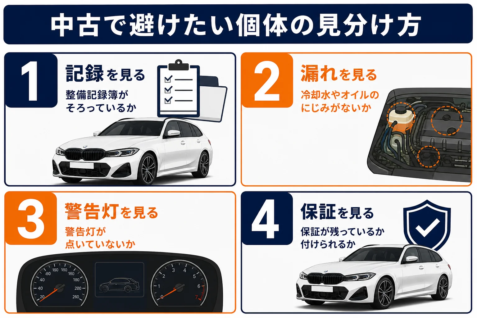 中古の3シリーズで避けたい個体の見分け方の図解