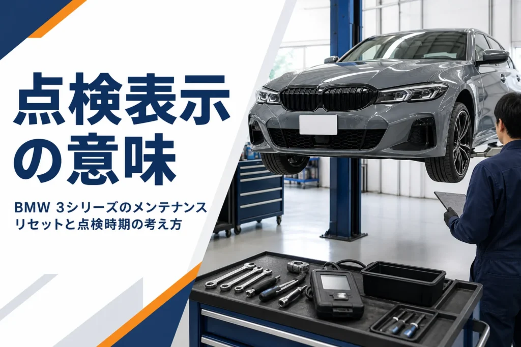 整備工場で点検を受けるスポーツセダン