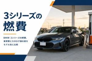 給油中のセダンを写した、3シリーズの燃費を解説する記事のアイキャッチ
