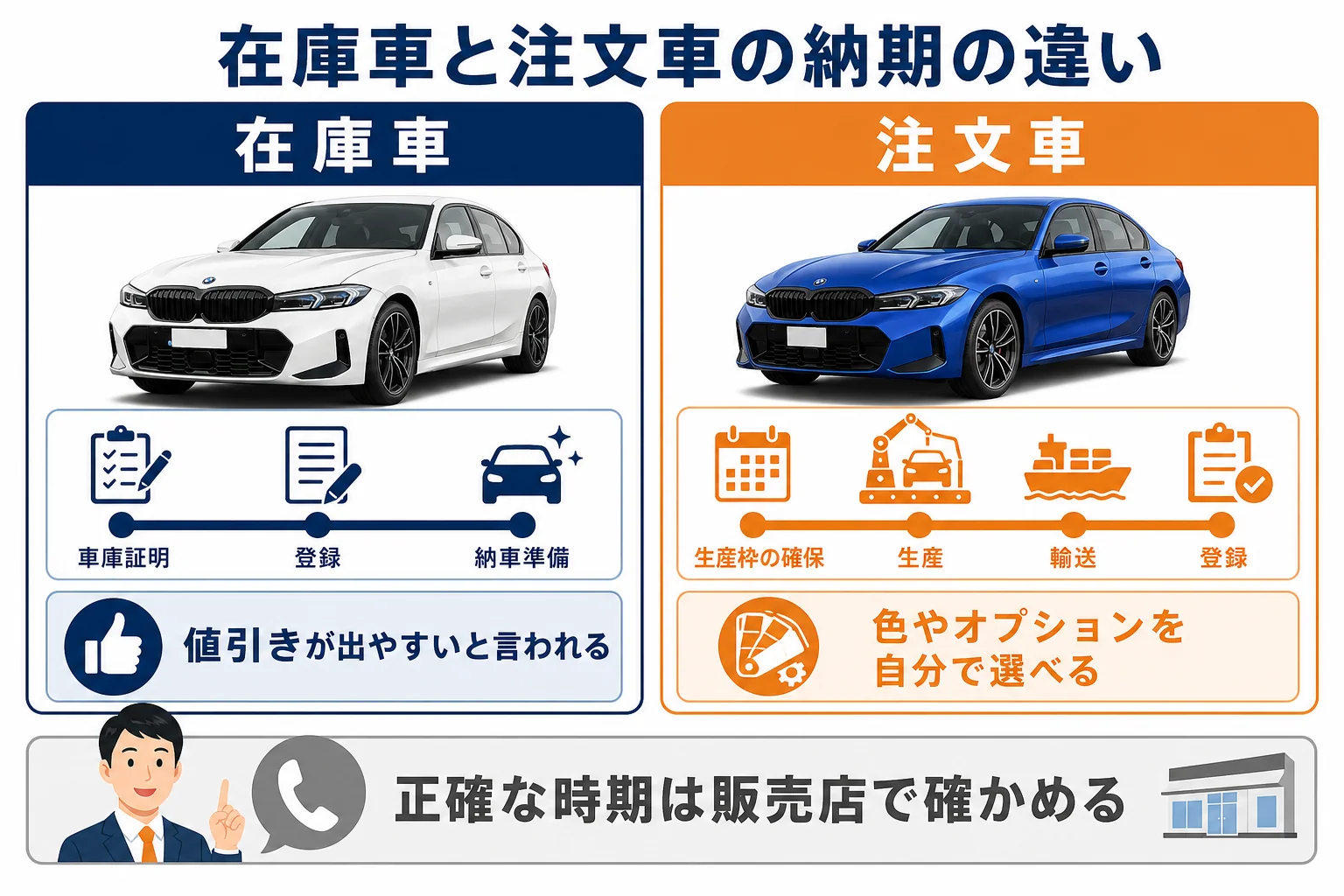 BMW 3シリーズの在庫車と注文車の納期の違い