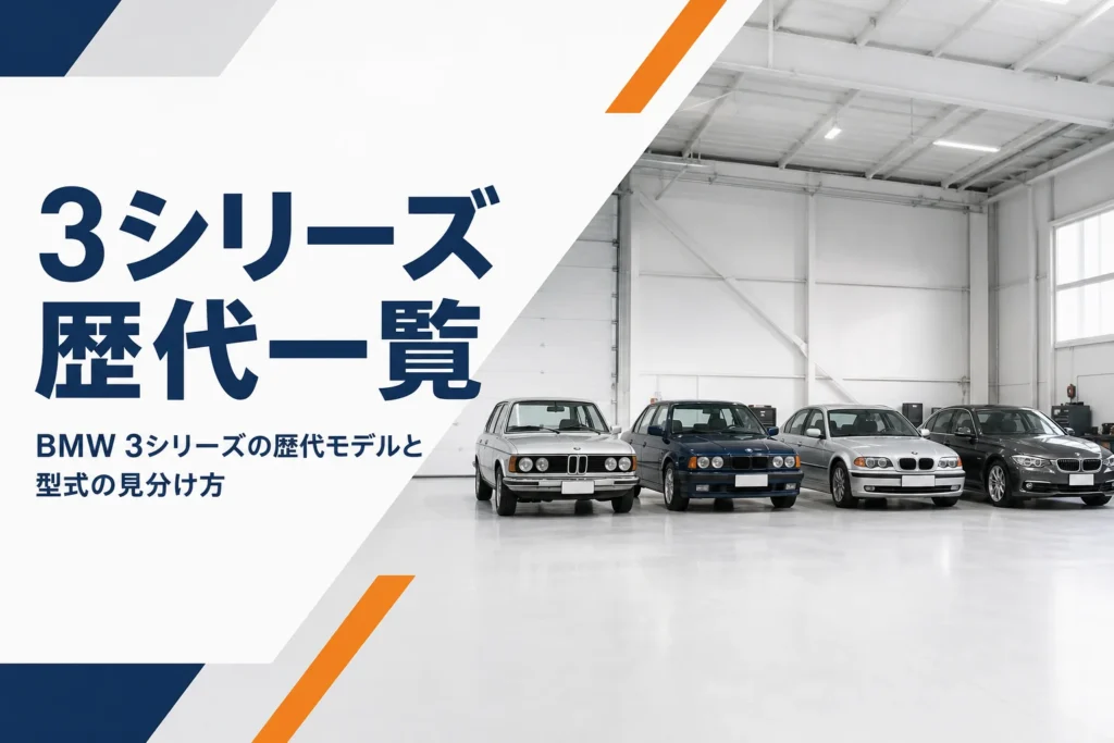 年代の違うセダンが横一列に並んだガレージ