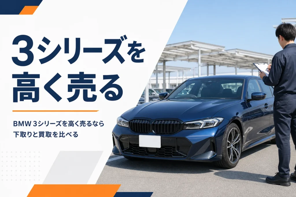 査定を待つ紺色のスポーツセダン