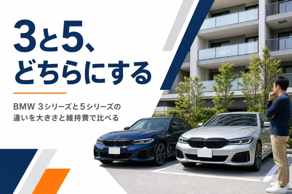 マンションの駐車場に並ぶ大きさの違う2台のセダン