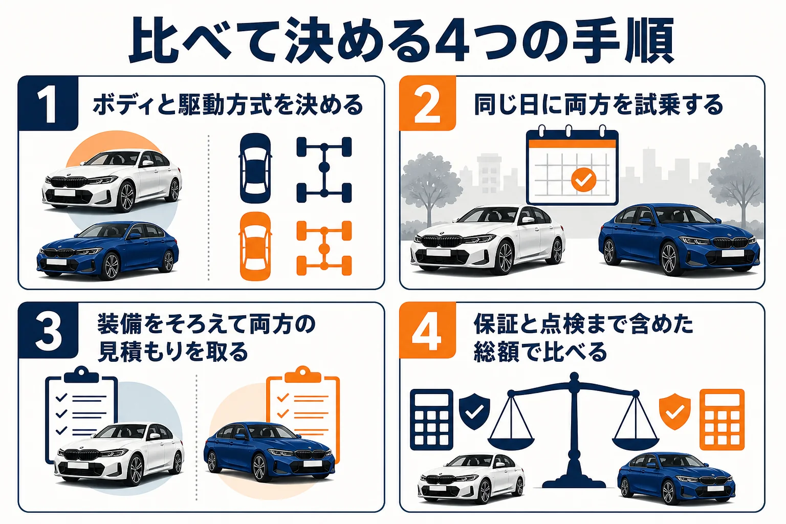 3シリーズとCクラスを比べて決める手順の図解