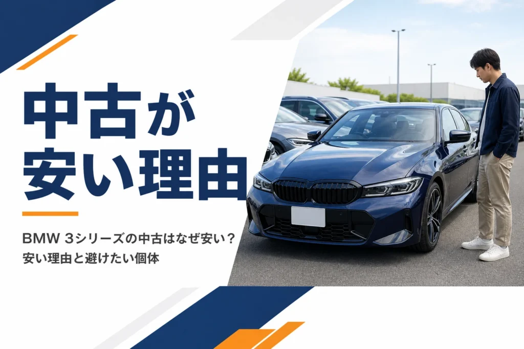 中古車展示場に並ぶ濃紺のセダン