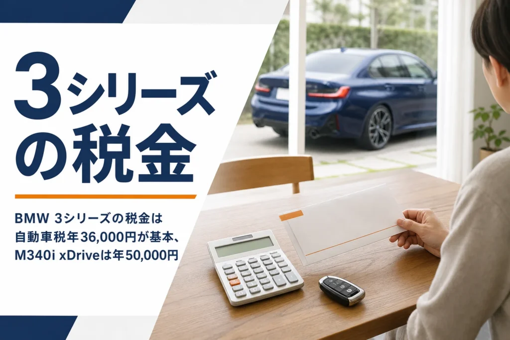 自動車税の通知書と電卓と車のキーが置かれたテーブル